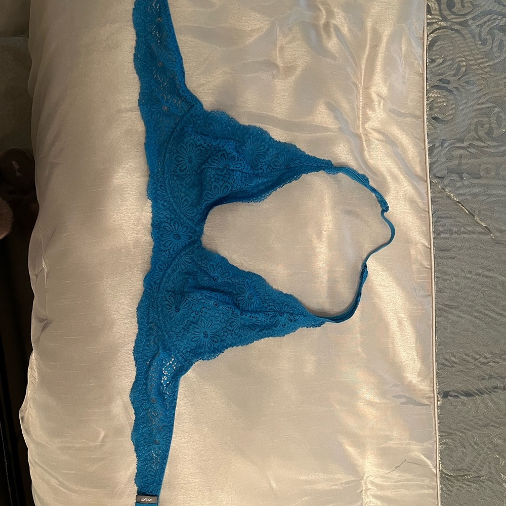 Blue lace Aerie underwire, unlined plunge Bra.